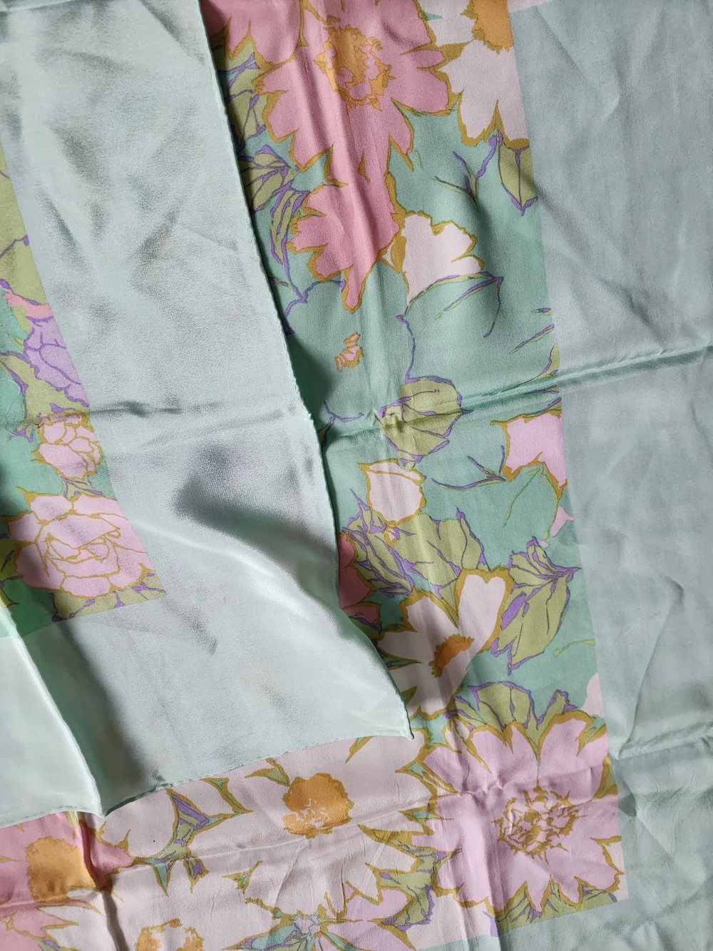 Auth Dior Pastel Floral Silk Scarf - Mint, Pink & White